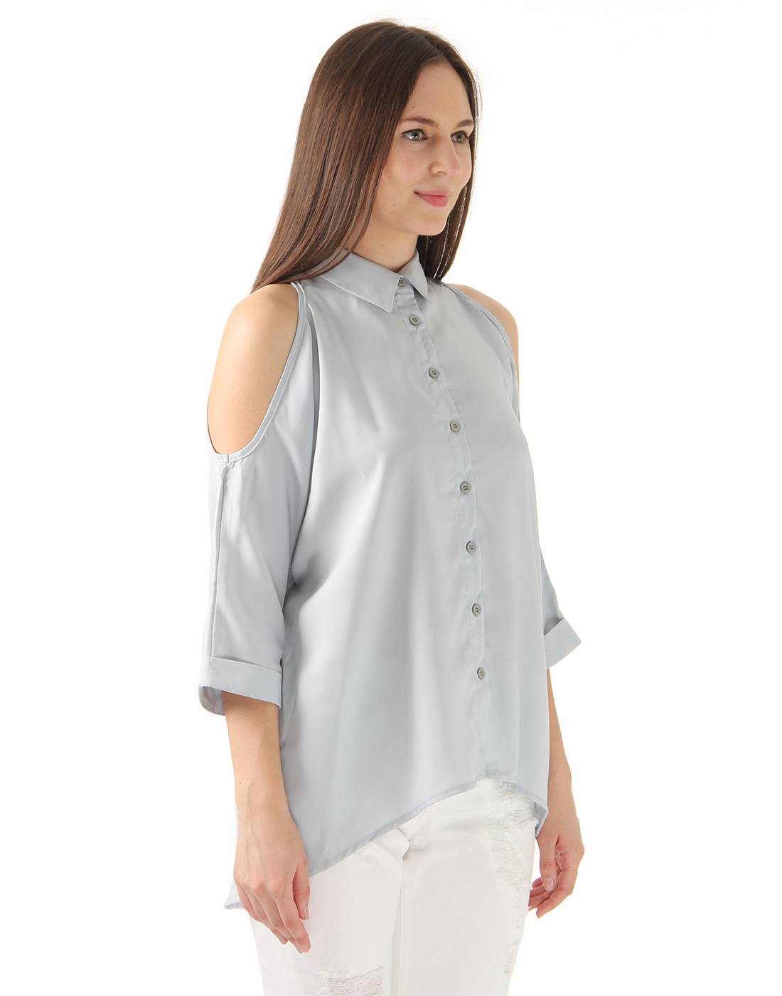 Ax Paris Women Casual Wear Grey Shirt